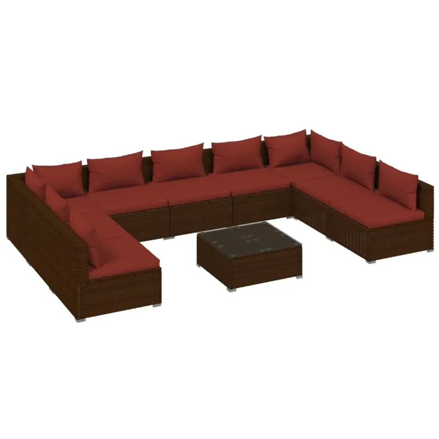 vidaXL 10-teiliges Garten-Lounge-Set aus Poly Rattan mit Kissen in Braun - Bild 2