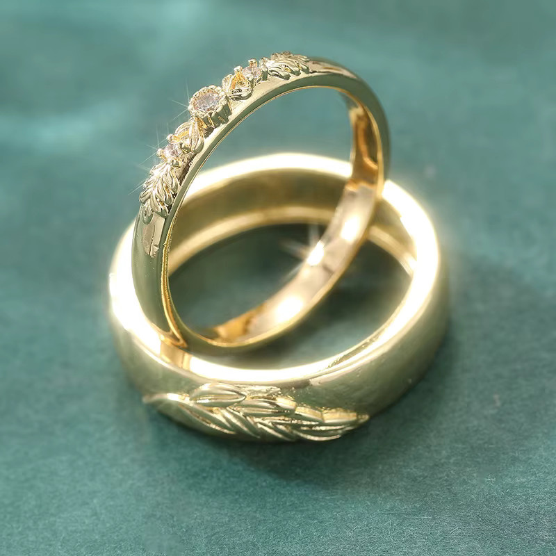2-teiliges Ring-Set Vintage, Zirkonia, Gold, Damen - Bild 2