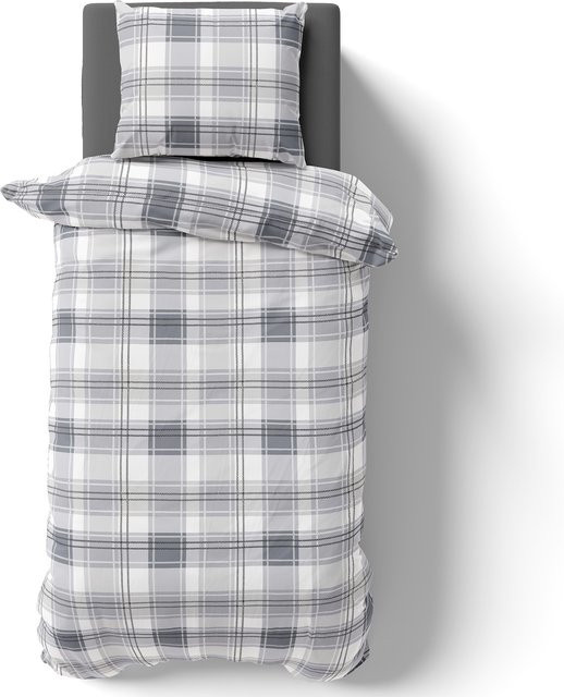 NYVI Bettwäsche Set DreamScience Renforcé aus 100% Baumwolle, Karo-Silber, B/H: 155 x 220 cm und B/H: 80 x 80 cm - Bild 1