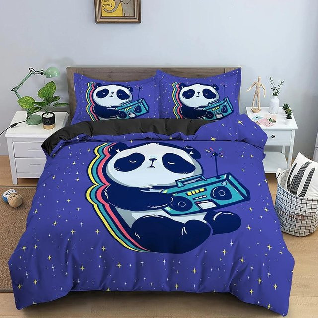 Binchi Outdoor Product Bettwäsche-Set mit Panda-Motiv, Blau, 2-teilig bestehend aus Bettbezug und Kissenbezug, B/H: 133 x 70 cm - Bild 1