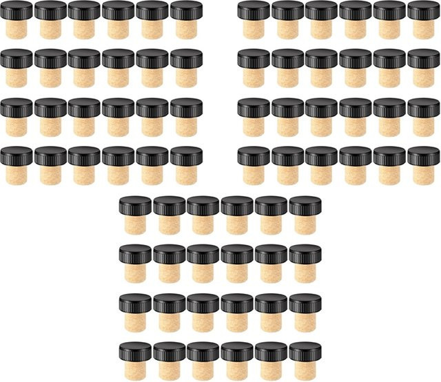 LBER 72 Stück Wein Korken Set in T-Form mit Holzaufsatz, schwarze Korken für Weinverkostungen und Flaschenverschlüsse - Bild 1