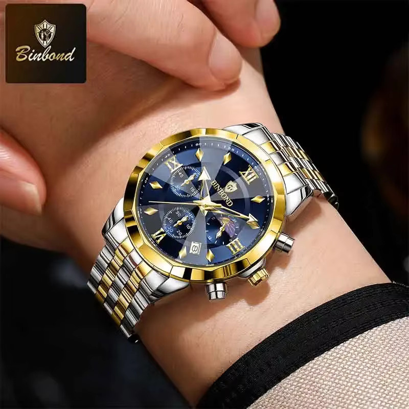 BINBOND Chronograph, Quarz, Edelstahl, Blau, Herren - Bild 3
