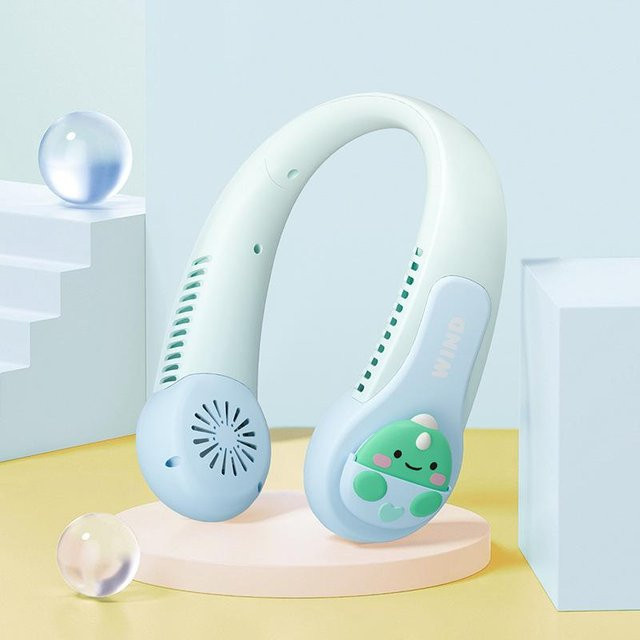 JQIQLY Tragbarer Hängender Halsventilator Blau mit 3000 mAh Akku und bladloser Technologie - Bild 1