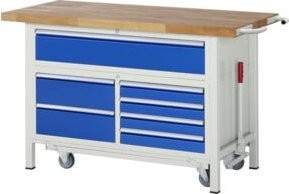 Rau Werkbank mit Fahrgestell 8921 in Blau mit 5 Schubladen, B/T/H: 150 x 70 x 88 cm - Bild 1