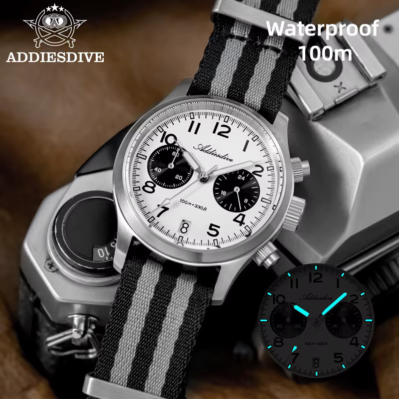 ADDIESDIVE Chronograph, Edelstahl, Quarz, 39 mm, Herren, Schwarz - Bild 6