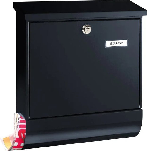 Burg Wächter Vario 8672 Briefkasten mit Box Set aus Stahlblech in Schwarz mit Schlüsselschloss - Bild 1