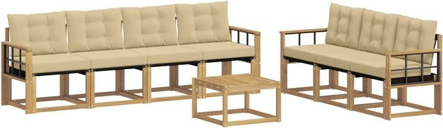 vidaXL Outdoor-Sofagarnitur 8-teilig in L-Form mit Kissen und Couchtisch aus Akazienholz in Weiß und Beige - Bild 1