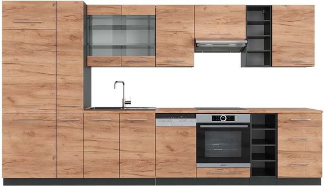 Vicco Fame-Line Küchenzeile Goldkraft Eiche und Anthrazit, Breite: 355 cm - Bild 1