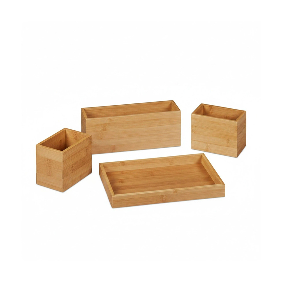 Relaxdays Schreibtisch Organizer Set aus Bambus in Natur, B/T/H: 28 x 11 x 18 cm - Bild 2