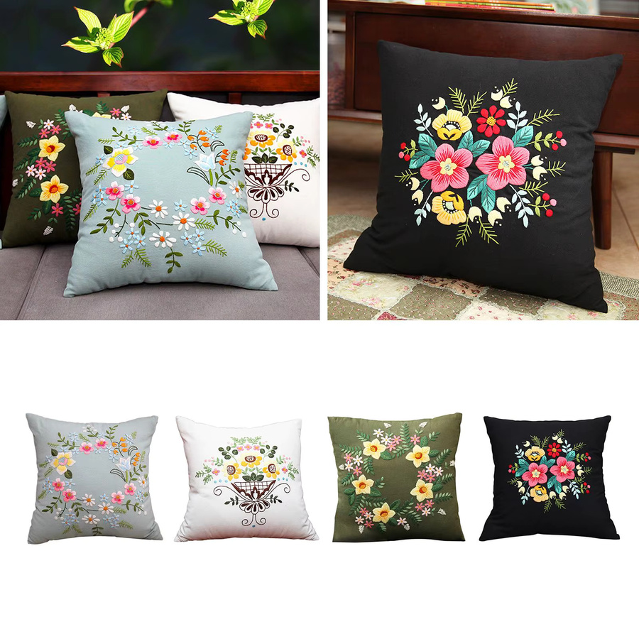 Kesoto DIY Stickerei-Kissenbezug-Set mit floralem Design in Blau, quadratische Kissenhüllen für dein Wohnzimmer-Zubehör - Bild 3