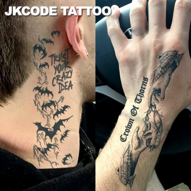 JKCODE TATTOO Semi-permanente Tattoos, Fledermaus-Muster, Herren - Bild 1