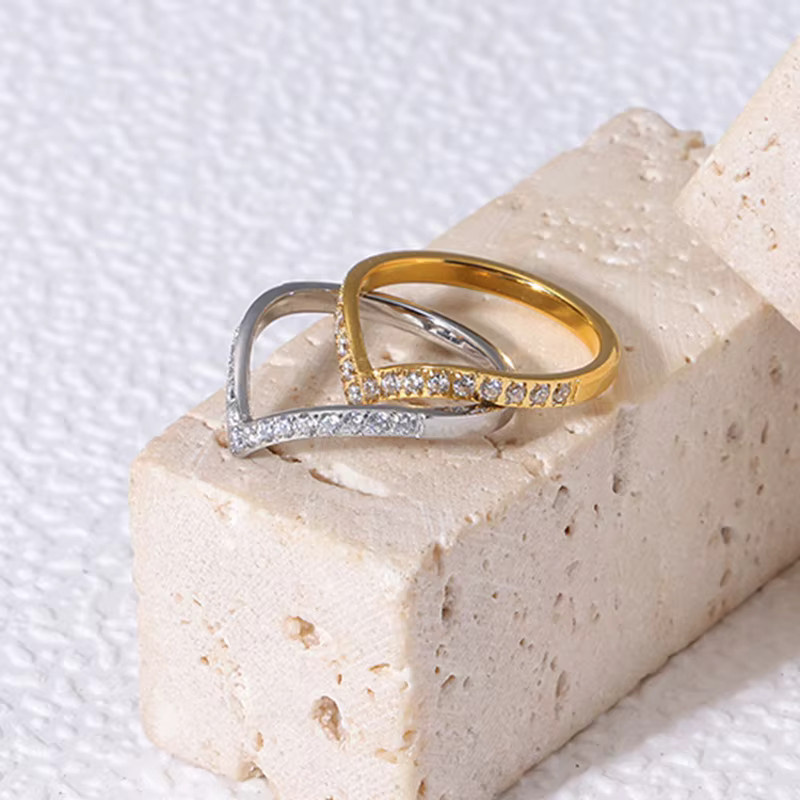 Gd Ring, 18 Karat vergoldeter Edelstahl, Zirkonia, Damen - Bild 1