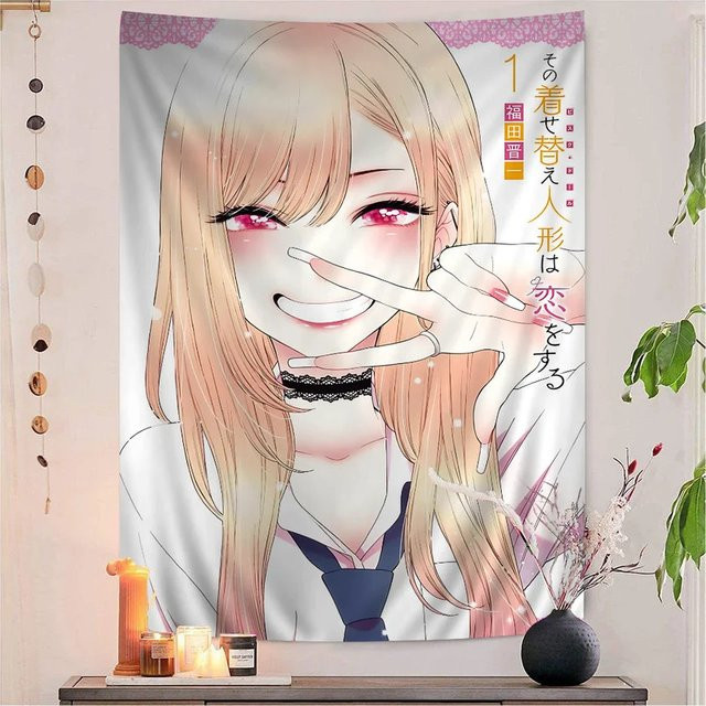 VIKAMA Wandteppich mit Anime-Mädchen Motiv in Pop-Art Design, Mehrfarbig, B: 90 cm, H: 60 cm - Bild 1
