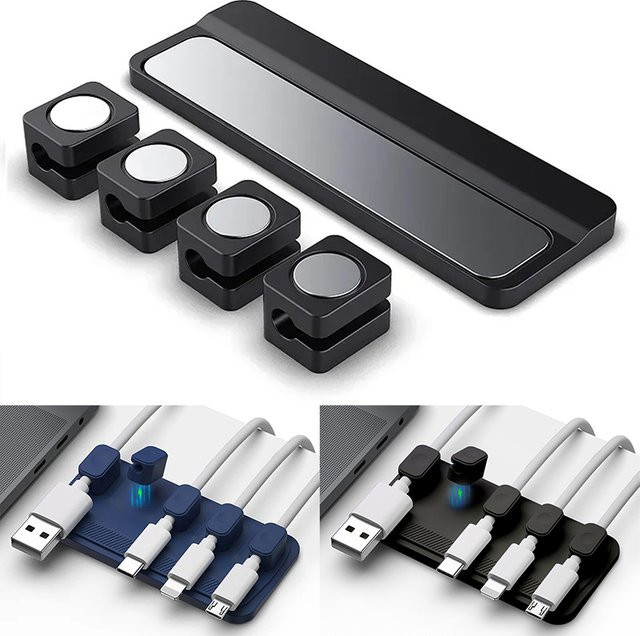 6-in-1 Magnetischer USB-C Kabel-Organizer für den Schreibtisch, Selbstklebender Kabelhalter und Draht-Organizer in Schwarz - Bild 1