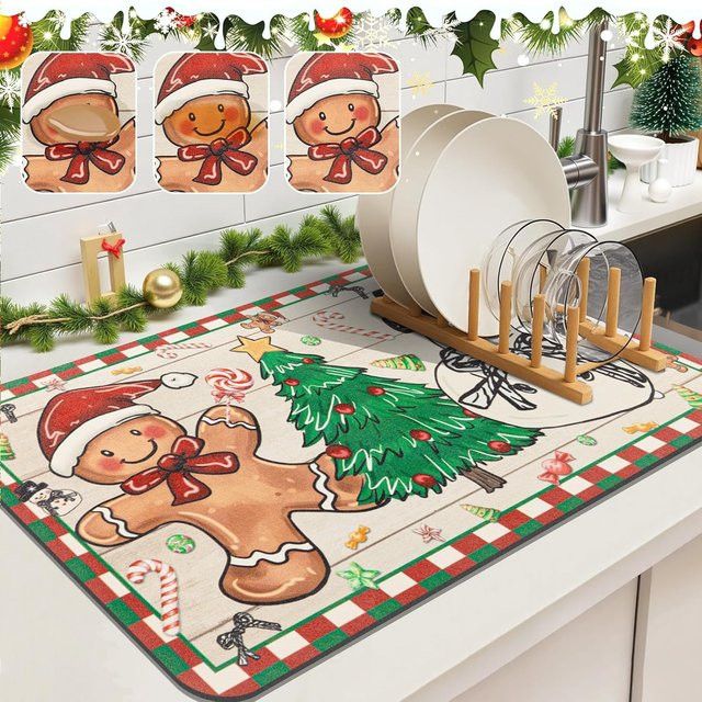 VIKAMA Christmas Gingerbread Man Abtropfmatte für die Küche und als Tischdekoration - Bild 1