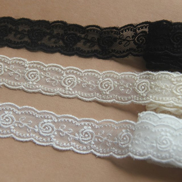 QRTRIM Bestickte Spitzenborten für Handarbeiten und DIY in Beige, Weiß und Schwarz, 5 Yard - Bild 1