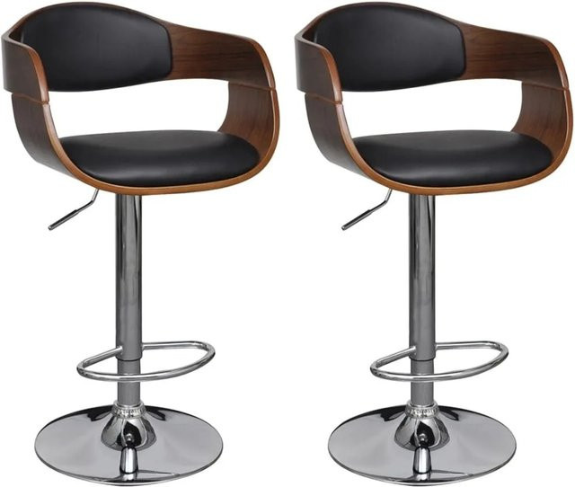 vidaXL Barhocker 2er Set aus Bugholz und Kunstleder in Schwarz und Braun - Bild 1