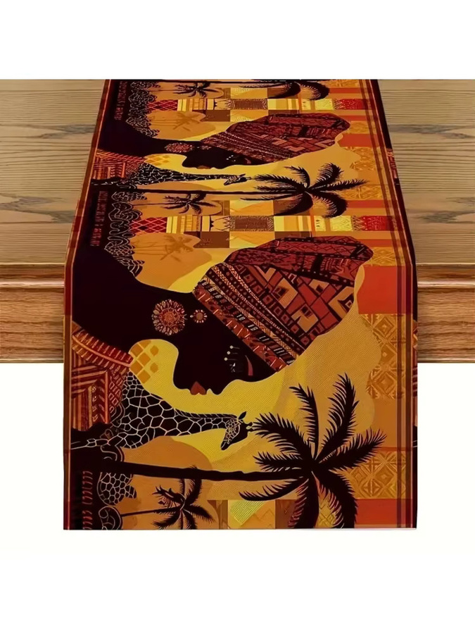 VIKAMA Tischdecke und Tischläufer mit afrikanischem Tiermotiv, wasserabweisende Tischdekoration in Multicolour für Küche und Esszimmer - Bild 5