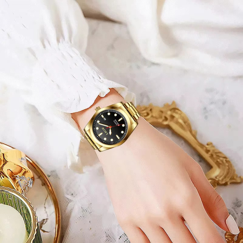 LIGE Armbanduhr Edelstahl, Gold, Quarz, Damen, Leuchtzeiger - Bild 5