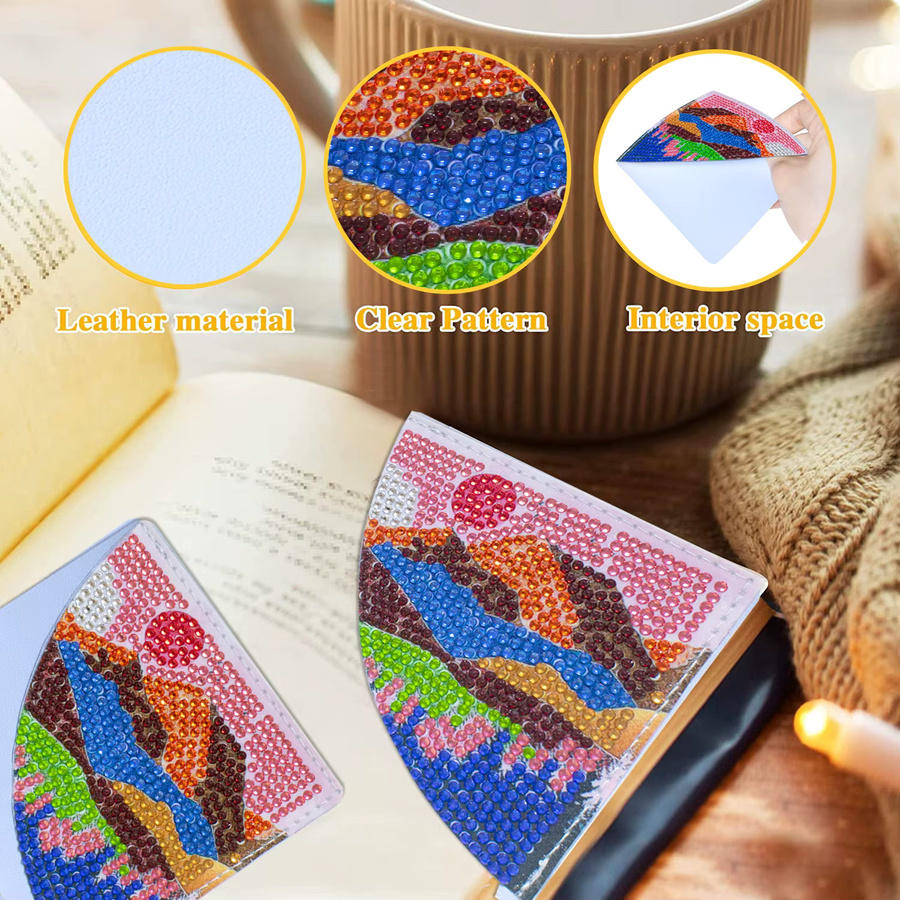 6er Set DIY Herz Diamant Kunst Eckige Lesezeichen aus PU Leder mit Kristall Strass für Anfänger, Mehrfarbig - Bild 3