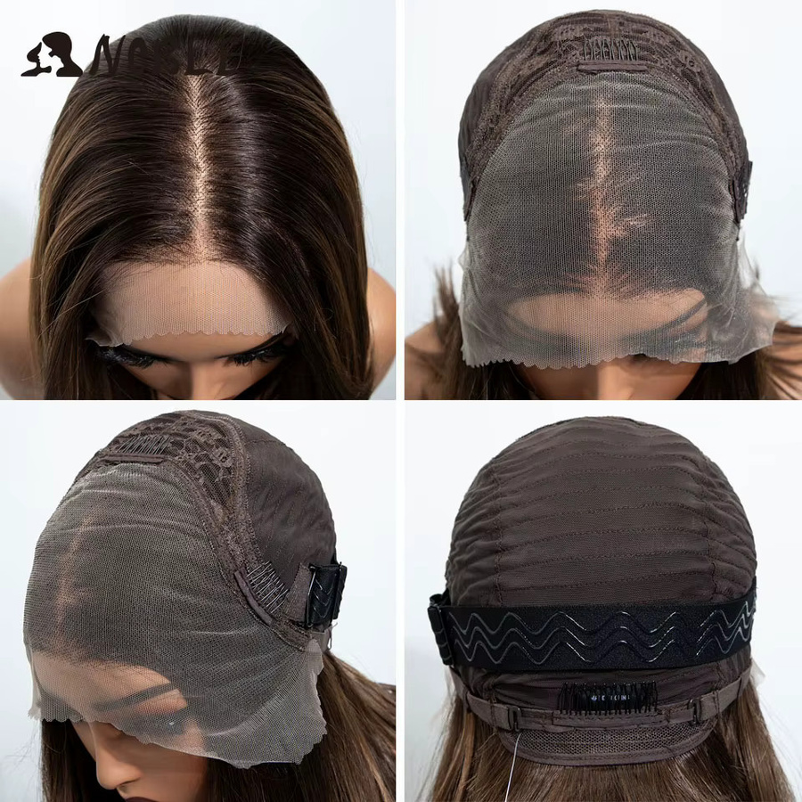 Noble Synthetische Lace-Front-Perücke, kurzer Bob mit Pony, Ombre-Blond, Damen - Bild 3