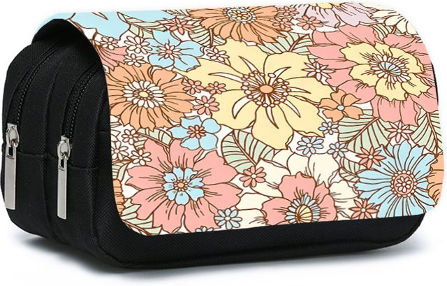 Doppellagiges Flip-Stiftetui mit Blumenmuster für Kinder, flaches Cartoon-Schulmäppchen in Multicolour - Bild 1