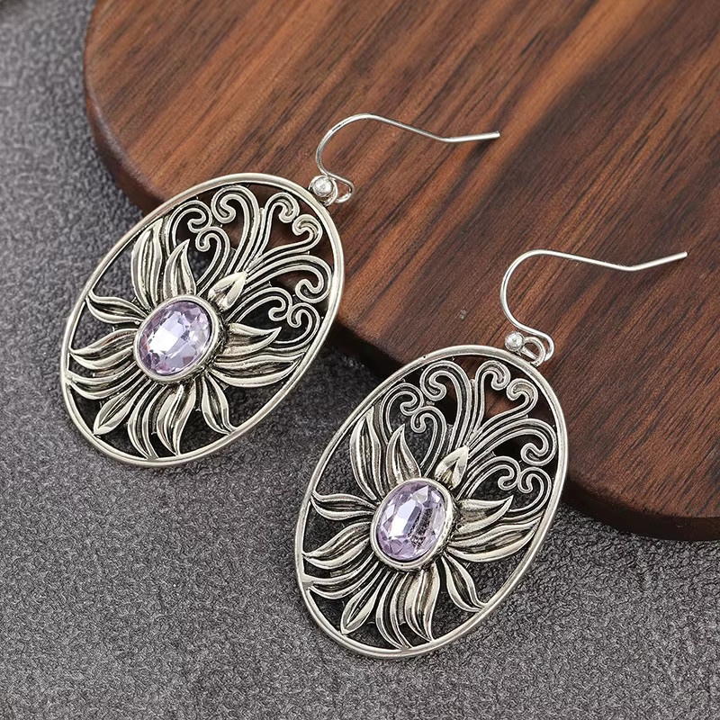 YoYo Hängeohrringe, Vintage, Lila, Zirkonia, Silber, Damen - Bild 4