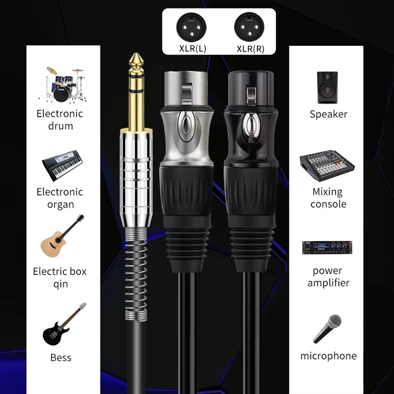 Ruzuo HiFi Audio-Kabel 3,5 mm Klinke auf Dual XLR Splitter, schwarz, abgeschirmtes TRS-Y-Splitterkabel für Mischpulte und Lautsprecher - Bild 4