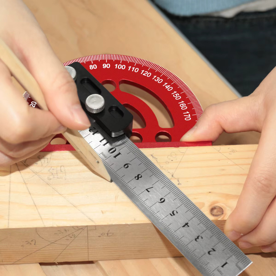 FNICEL Winkelpräzisions-Winkelmesser aus Aluminiumlegierung in Rot für die Holzbearbeitung - Bild 4