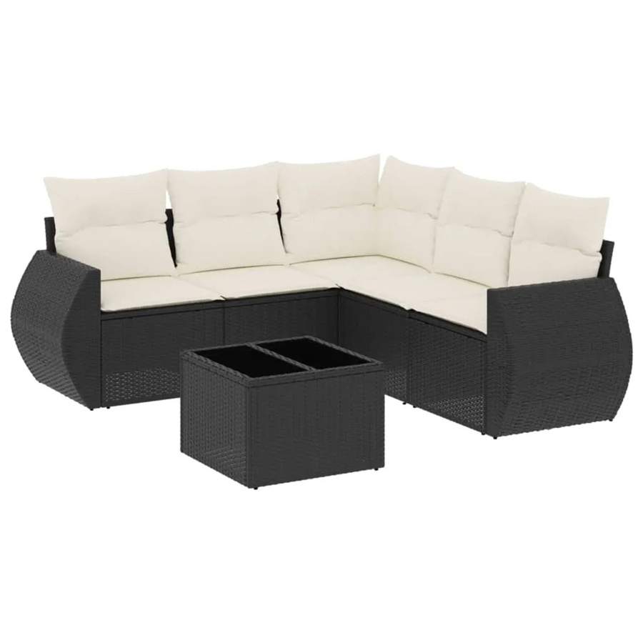 vidaXL 6-tlg Garten-Sofagarnitur aus Poly-Rattan mit Kissen in Schwarz - Bild 2