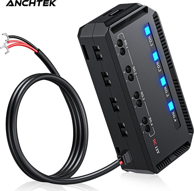 Anchtek 12 V Motorrad-Sicherungskasten in Schwarz, universeller Kfz-Sicherungsblock mit 4 Schaltkreisen, niedriges Profil und Mini-Blade-LED-Anzeige - Bild 1