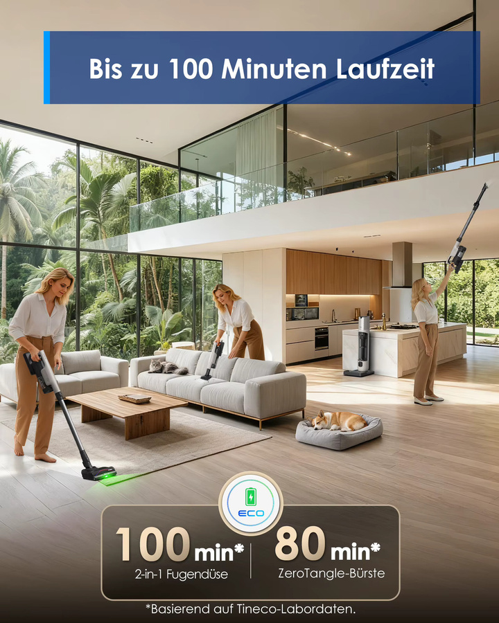 Tineco Pure ONE Station 5 PRO Kabelloser Akku Staubsauger mit Selbstreinigung, 200AW Saugkraft und ZeroTangle Technologie - Bild 2