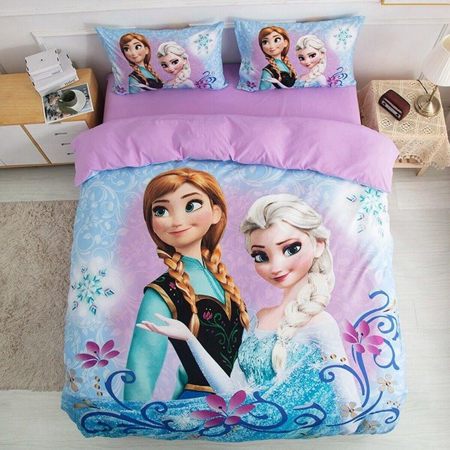 Paslu Bettwäsche-Set Eiskönigin Elsa und Anna mit Cartoon-Design, Blau, 3-teilig, B: 264 cm, H: 228 cm - Bild 1