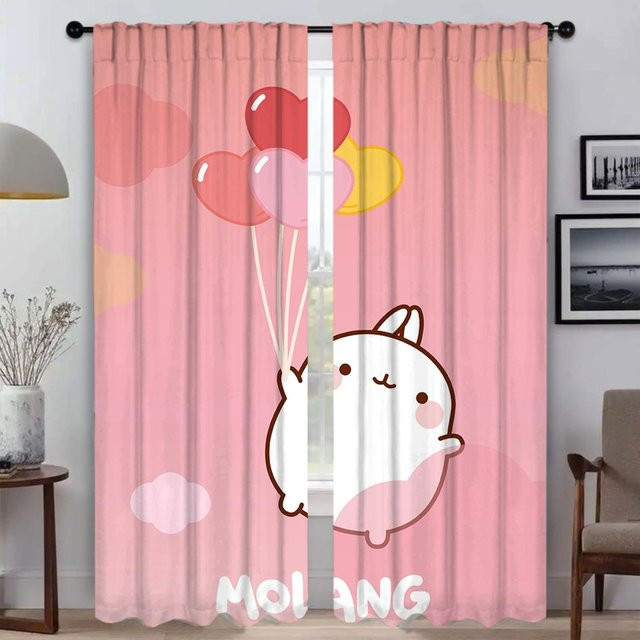 2er-Set Molang Küchenvorhänge aus Tüll in Pink, halbtransparent für Wohnzimmer und Schlafzimmer, B: 50 cm, H: 70 cm - Bild 1