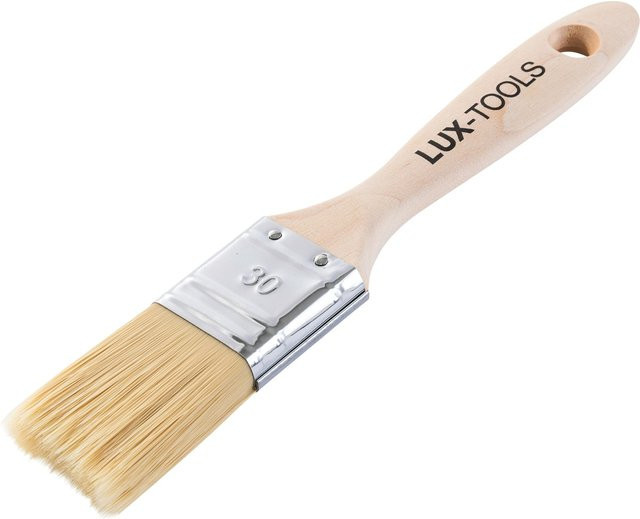 LUX-TOOLS PRO Flachpinsel aus Synthetik mit Holzgriff für wasserbasierte und lösungsmittelbasierte Lacke, 6er Set, Breite: 30 mm - Bild 1