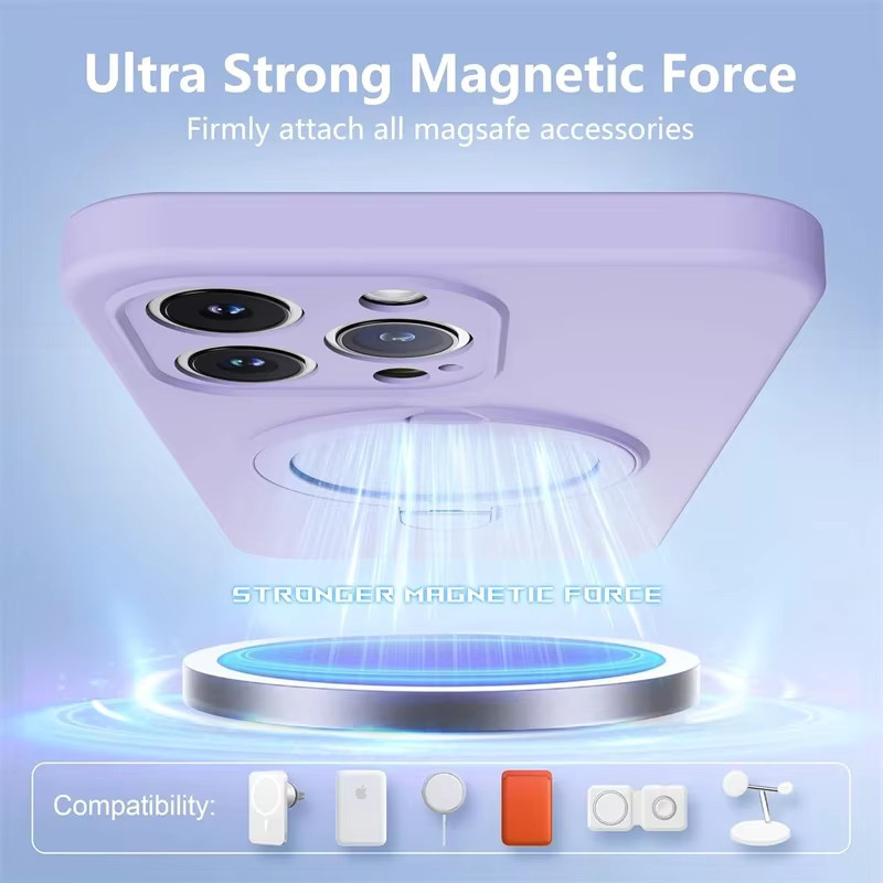 Newteneight Magnetische Klapphalterung aus flüssigem Silikon für MagSafe iPhone 12 bis 17 Pro Max Plus, Farbe: Pink - Bild 1
