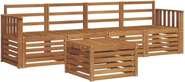 vidaXL Garten-Sofagarnitur aus Akazien-Massivholz, 5-teiliges Set in Braun und Beige mit Polstern - Bild 1