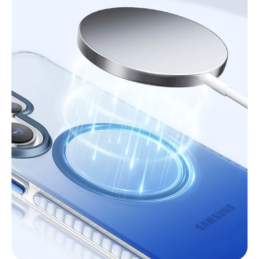 Stoßfeste Magnetische Kabellose Ladehülle mit Rutschfester Panzerung für Samsung Galaxy S26 Ultra, S25 und S24 in Farbverlauf Purple und Blue - Bild 2