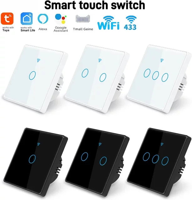 Tuya WiFi Smart Switch Touch-Panel aus Glas in Schwarz mit Alexa Sprachsteuerung - Bild 1