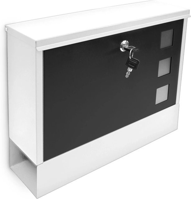 Abschließbarer Briefkasten aus Metall von Relaxdays mit Zeitungsablage in Weiß und Schwarz, B/T/H: 36 x 30 x 10 cm - Bild 1
