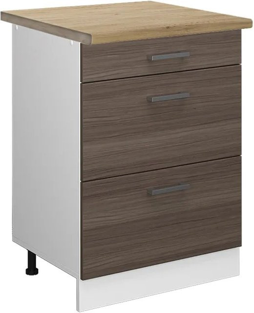 Vicco Küchenunterschrank R-Line in Grau/Weiß mit Schubladen und Eiche-Optik, B/T/H: 60 x 31,03 x 81,6 cm - Bild 1