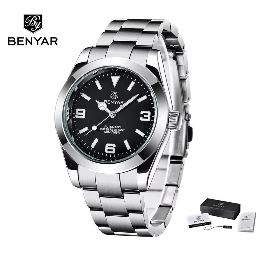 Benyar Armbanduhr Automatik, Edelstahl, Schwarz, Herren - Bild 6
