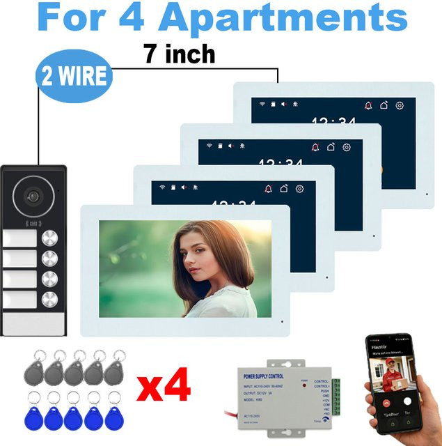 Tuya WIFI Video-Gegensprechanlage mit 7-Zoll-Touchmonitor und 2-Draht-Anschluss in Weiß - Bild 1