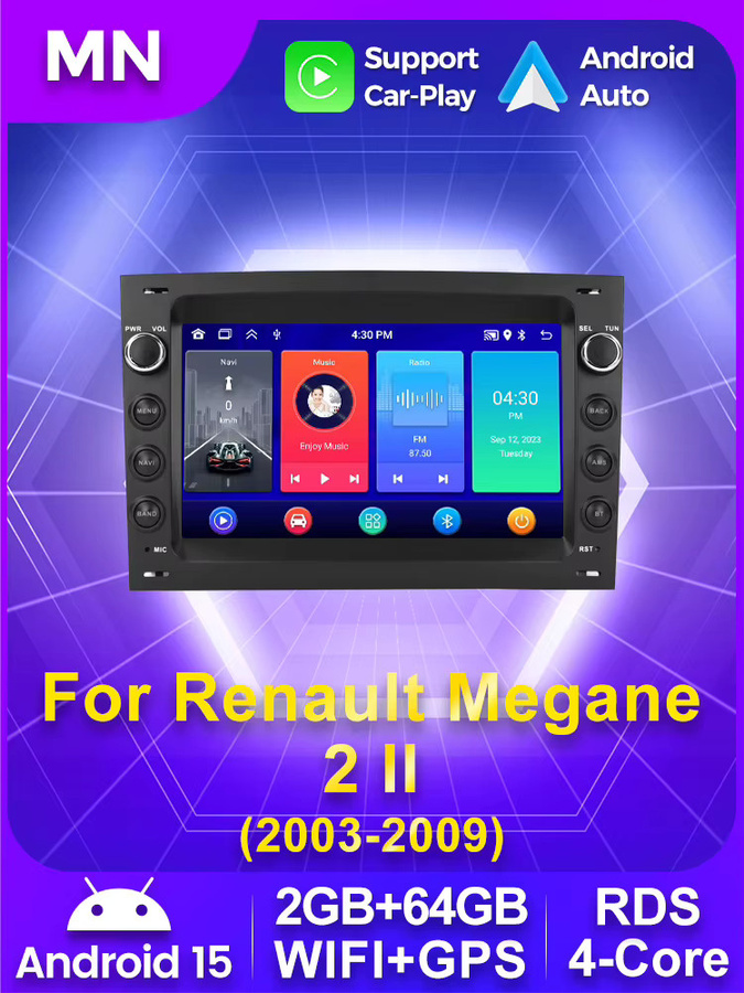 STRONGNAVI Android 15 Autoradio für Renault Megane 2 II 2003-2009 Multimedia Player mit GPS, Carplay und Android Auto, Schwarz - Bild 5