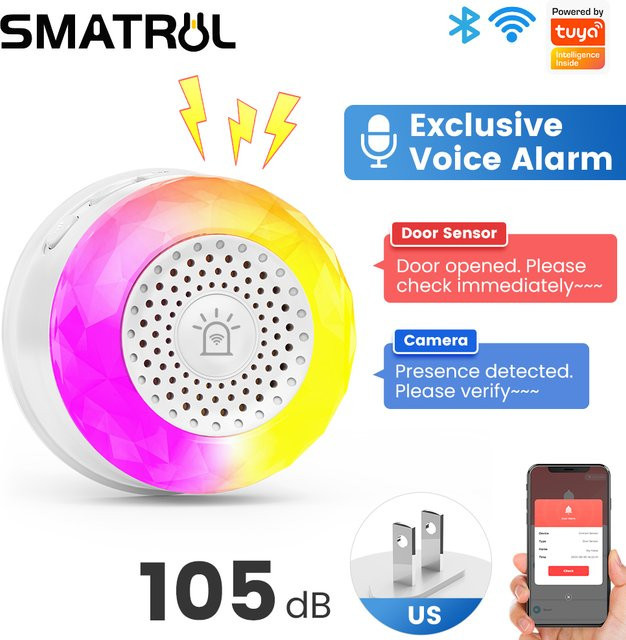 Tuya WLAN Smart-Sirene in Weiß für Heimsicherheit mit Ton- und Lichtalarm sowie Sensorfunktion für Vibration, CO, VOC und PIR via Smart Life App - Bild 1