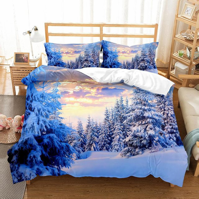Bettwäsche-Set Lodestar mit Schneeflockenmotiv in Blau, Material Polyester, B/H: 140 x 210 cm - Bild 1