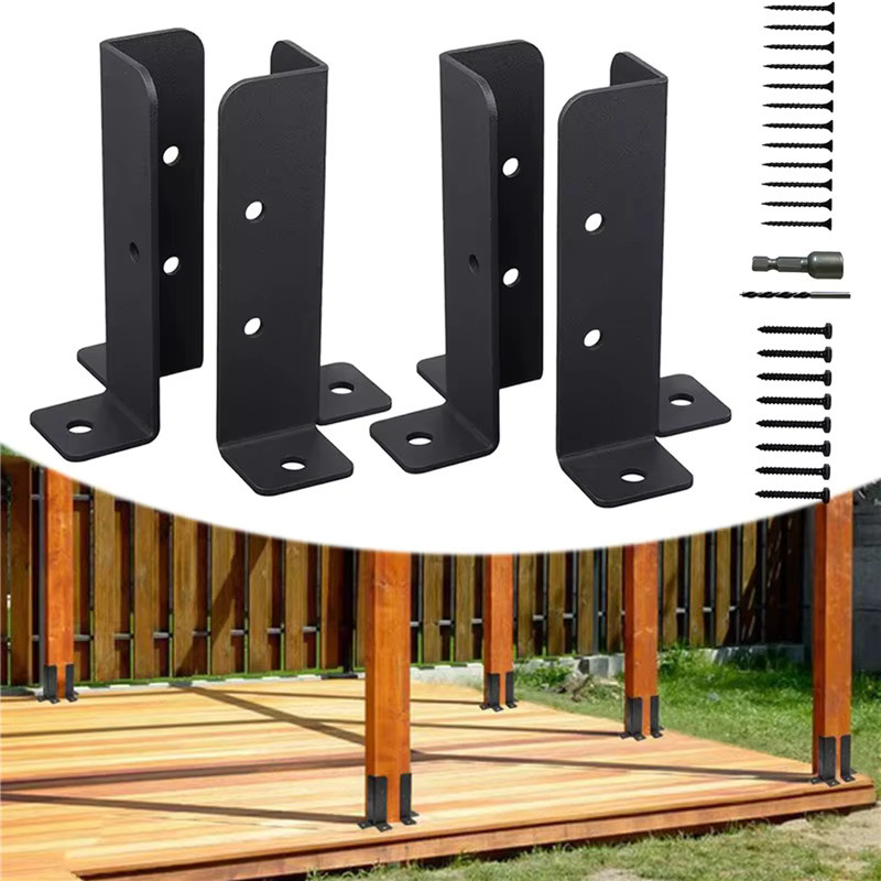 KRIOCY Einstellbare Pfostenanker Basis Klammern in Schwarz für Zaun, Pergola, Geländer und Pavillon - Bild 2