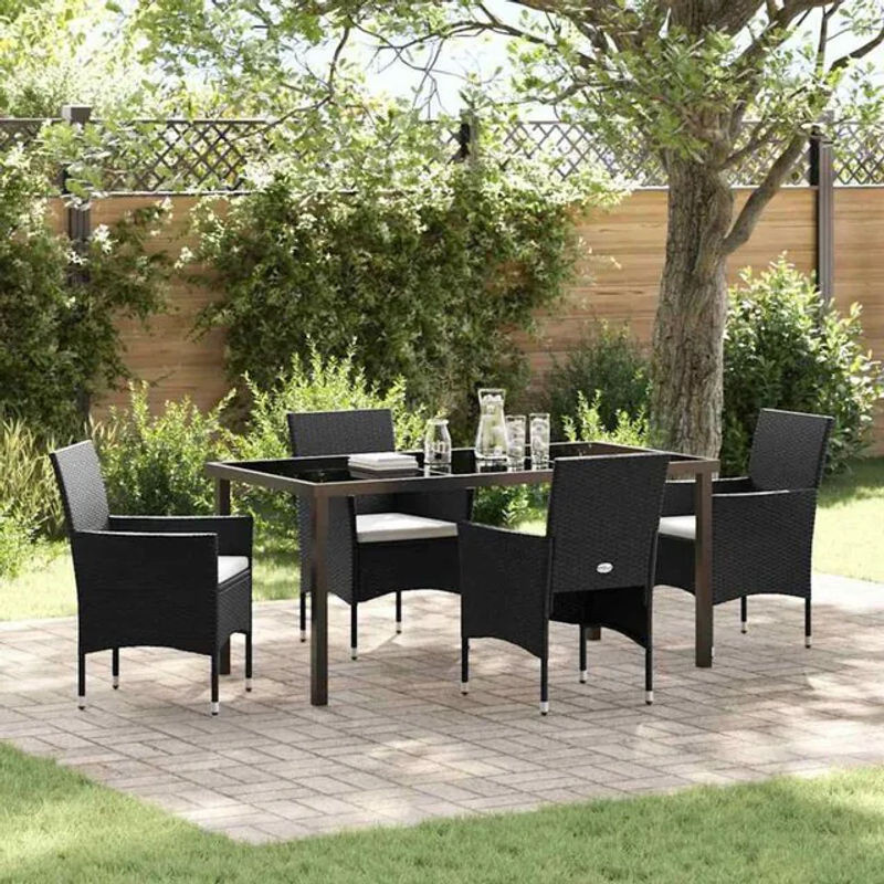 Vidaxl 5-teiliges Gartenmöbel-Set aus Polyrattan und Stahl in Schwarz, modern gestaltet - Bild 1