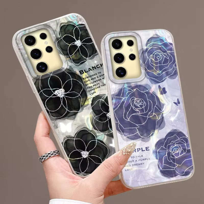 Handyhülle mit Marmor Design in Schwarz Lila und Rosa für Samsung Galaxy S21 S22 S23 S24 S25 Plus FE Ultra - Bild 4