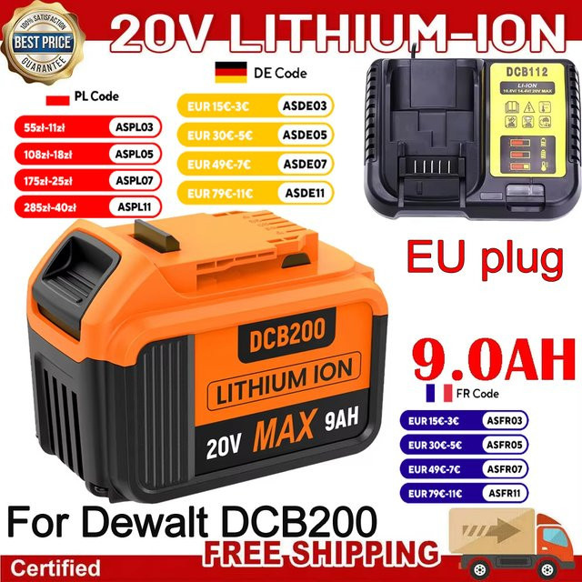 Ersatzbatterie für Dewalt 18V und 20V Werkzeuge, 9000mAh, Orange, kompatibel mit DCB120, DCB182, DCB200 und DCB609 - Bild 1